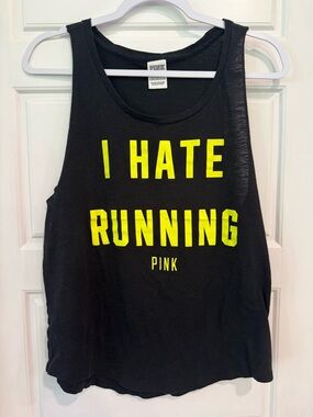 PINK Victoria’s Secret Tank Top I Hate Running Graphic Medium Black Neon
